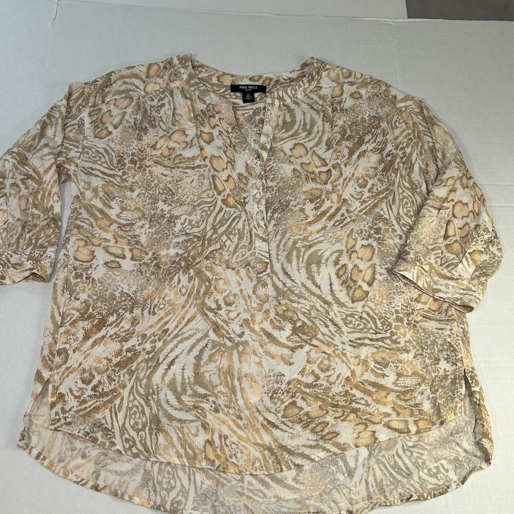Nine West Jeans Gisella 3/4 Roll‎ Sleeve Multicolor Viscose Hi/Lo Top Missy Sz L